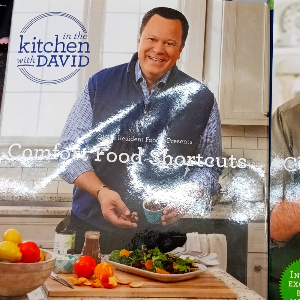 Recipe books in the kitchen with David
